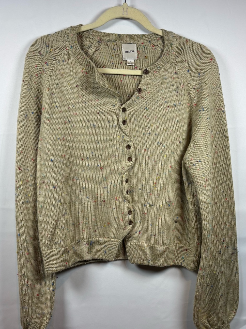 Maeve Beige Multicolor Speckled Button Cardigan